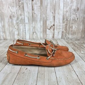 Tod's Suede Leather Driving Moccasins‎ Loafers Orange Gold Accents 36.5 5.5